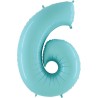 BALLON METALLIQUE CHIFFRE 6 BLEU PASTEL 66 CM