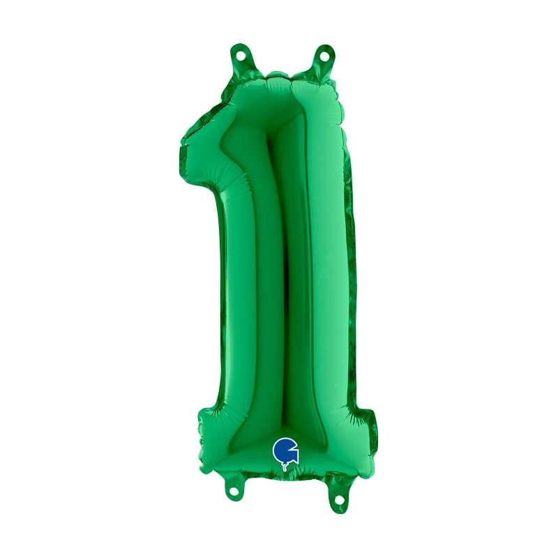 BALLON METALLIQUE CHIFFRE 1 VERT 35 CM