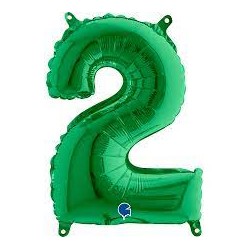 BALLON METALLIQUE CHIFFRE 2 VERT 35CM