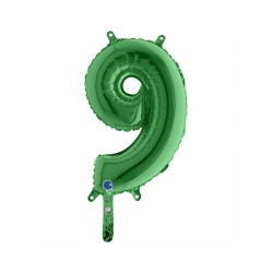 BALLON METALLIQUE CHIFFRE 9 VERT 35 CM