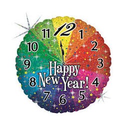 BALLON METALLIQUE HAPPY NEW YEAR HORLOGE 46CM HOLOGRAPHIC