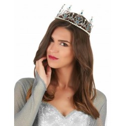 DIADEME DE PRINCESSE  METALLIQUE  ARGENTE AVEC PERLE ADULTE LUXE