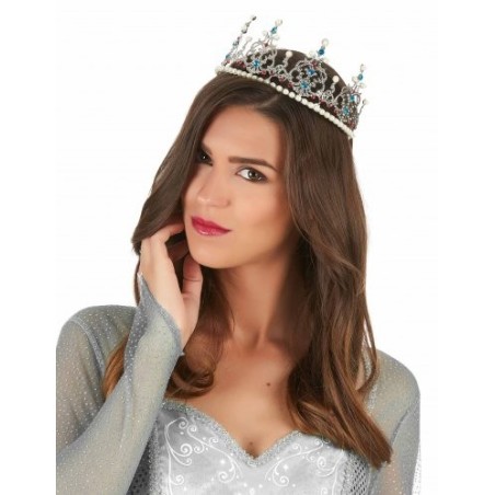 DIADEME DE PRINCESSE  METALLIQUE  ARGENTE AVEC PERLE ADULTE LUXE 