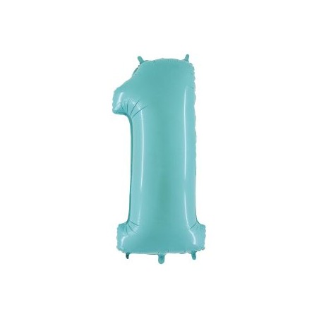 BALLON METALLIQUE CHIFFRE 1 BLEU PASTEL 35CM