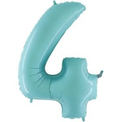 BALLON METALLIQUE CHIFFRE 4 BLEU PASTEL 35 CM