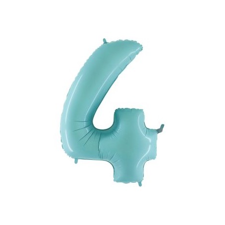 BALLON METALLIQUE CHIFFRE 4 BLEU PASTEL 35 CM