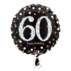 BALLON METALLIQUE 45CM HAPPY BIRTHDAY 60 NOIR OR HOLO