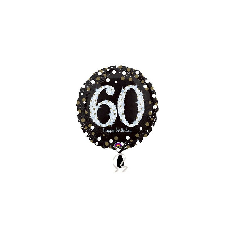 BALLON METALLIQUE 45CM HAPPY BIRTHDAY 60 NOIR OR HOLO