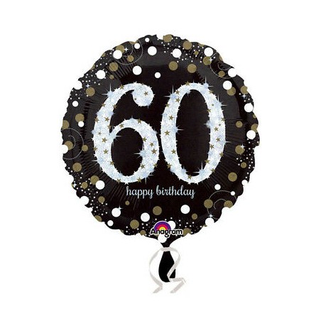 BALLON METALLIQUE 45CM HAPPY BIRTHDAY 60 NOIR OR HOLO