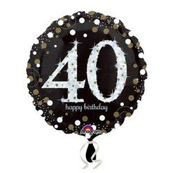 BALLON METALLIQUE 45CM HAPPY BIRTHDAY 40 NOIR OR HOLO