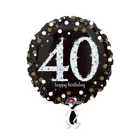 BALLON METALLIQUE 45CM HAPPY BIRTHDAY 40 NOIR OR HOLO