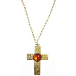 COLLIER CROIX OR PIERRE ROUGE ST NICOLAS