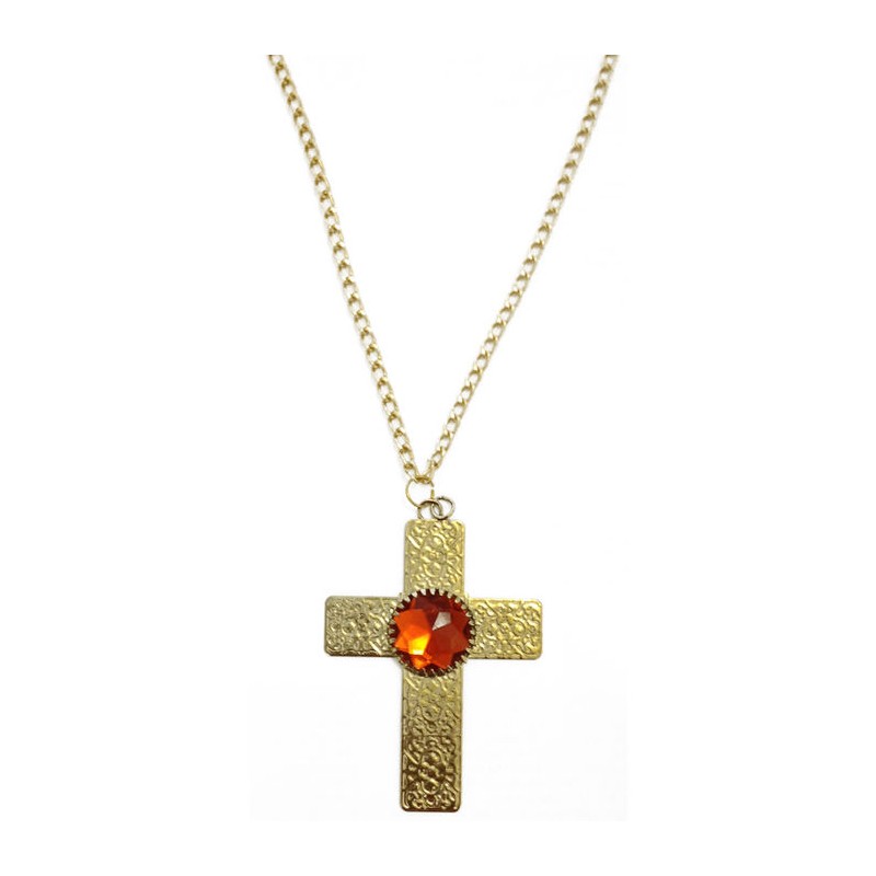 COLLIER CROIX OR PIERRE ROUGE ST NICOLAS