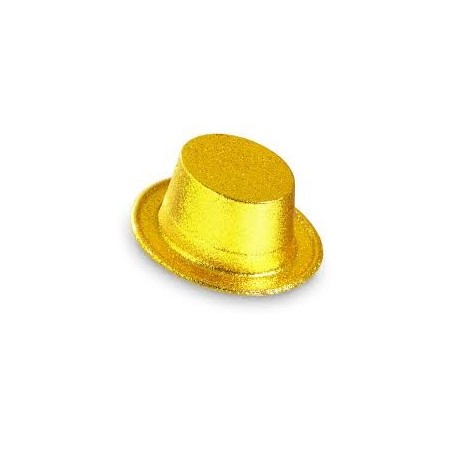 CHAPEAU HAUT DE FORME PLASTIQUE PAILLETTE OR 