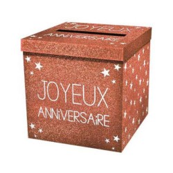 URNE CUIVRE PAILLETTE JOYEUX ANNIVERSAIRE 20 X 20 X 20 CM 