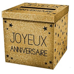 URNE OR PAILLETTE JOYEUX ANNIVERSAIRE 20 X 20 X 20 CM 