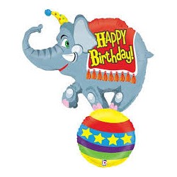 BALLON METALLIQUE 104 CM HAPPY BIRTHDAY ELEPHANT CIRQUE