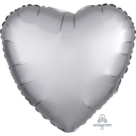 BALLON METALLIQUE COEUR SATIN GRIS PLATINE 43 CM