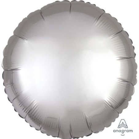 BALLON METALLIQUE ROND SATIN GRIS PLATINE 43 CM