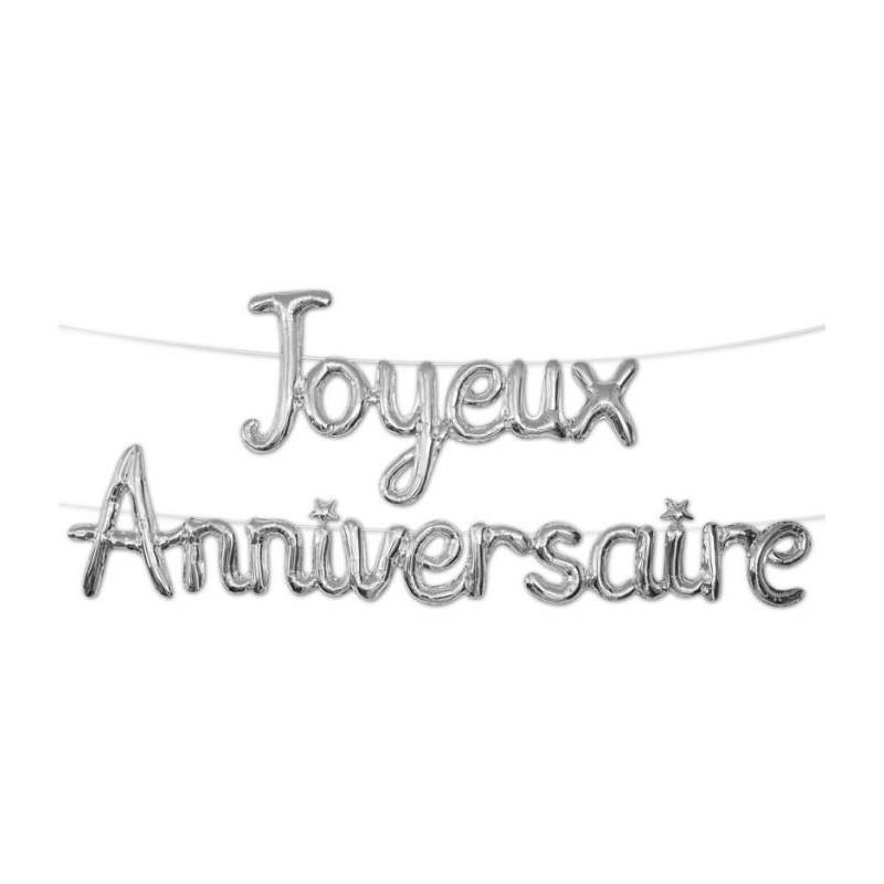 GUIRLANDE BALLON METALLIQUE JOYEUX ANNIVERSAIRE ARGENT 4.50M X 39 CM