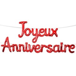 BALLON METALLIQUE JOYEUX ANNIVERSAIRE ROUGE 4.50M X 39 CM