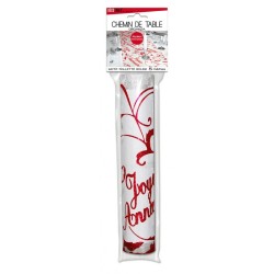 CHEMIN DE TABLE ORGANZA JOYEUX ANNIVERSAIRE 5 METRES ROUGE