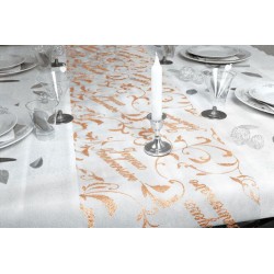 CHEMIN DE TABLE ORGANZA JOYEUX ANNIVERSAIRE 5 METRES CUIVRE