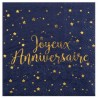 SERVIETTE BLEU NUIT JOYEUX ANNIVERSAIRE OR 25 X 25 CM 