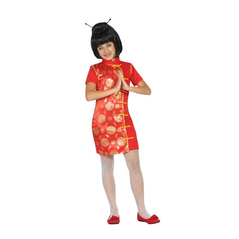 DEGUISEMENT ROBE CHINOISE ROUGE ET DORE TAILLE 7-9 ANS 