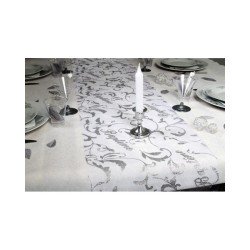 CHEMIN DE TABLE ORGANZA BAPTEME 5 METRES ARGENT