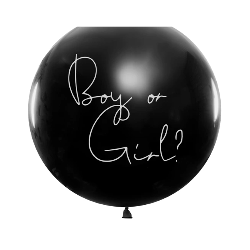 BALLON LATEX 1 M NOIR REVELATION SEXE BOY OR GIRL CONFETTIS ROSE