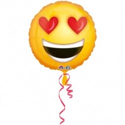 BALLON METALLIQUE SMILEY AVEC YEUX EN FORME DE COEUR 43CM