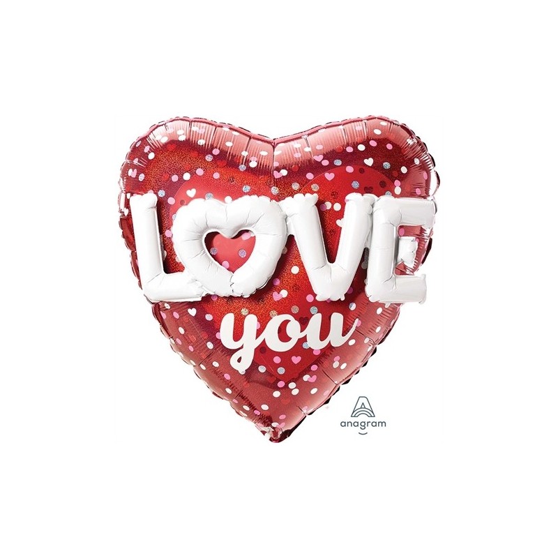 BALLON METALLIQUE COEUR LOVE YOU 91 X 91 CM  BALLON METALLIQUE COEUR LOVE YOU 91 X 91 CM