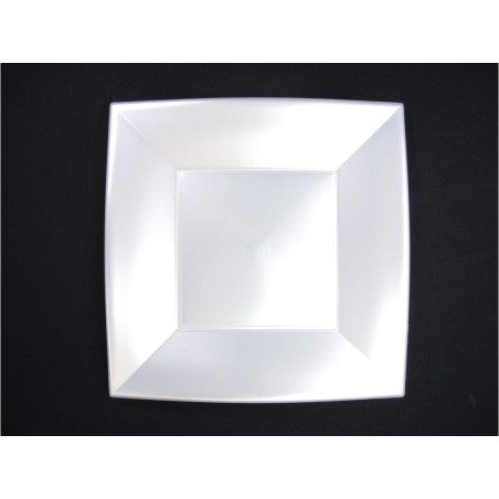 8 GRANDES ASSIETTES CARRÉES BLANC PERLE 29 CM