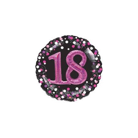 BALLON METALLIQUE EFFET 3D HOLO 81 CM 18 ANS NOIR FUSCHIA