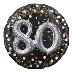 BALLON METALLIQUE EFFET 3D HOLO 81 CM 80 ANS NOIR ARGENT