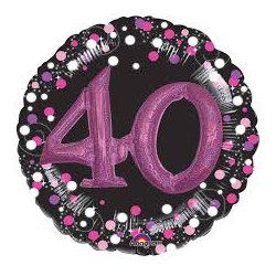 BALLON METALLIQUE EFFET 3D HOLO 81 CM 40 ANS NOIR FUSCHIA