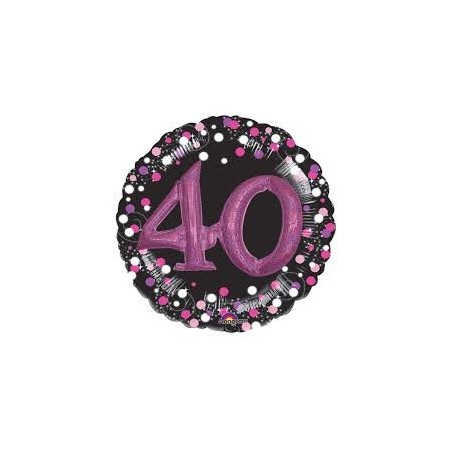 BALLON METALLIQUE EFFET 3D HOLO 81 CM 40 ANS NOIR FUSCHIA