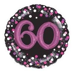 BALLON METALLIQUE EFFET 3D HOLO 81 CM 60 ANS NOIR FUSCHIA