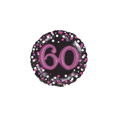 BALLON METALLIQUE EFFET 3D HOLO 81 CM 60 ANS NOIR FUSCHIA