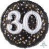 BALLON METALLIQUE EFFET 3D HOLO 81 CM 30 ANS NOIR ARGENT