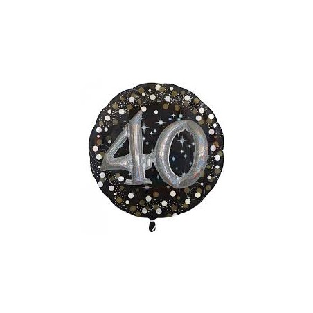 BALLON METALLIQUE EFFET 3D HOLO 81 CM 40 ANS NOIR ARGENT