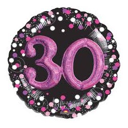 BALLON METALLIQUE EFFET 3D HOLO 81 CM 30 ANS NOIR FUSCHIA