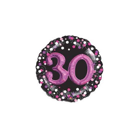 BALLON METALLIQUE EFFET 3D HOLO 81 CM 30 ANS NOIR FUSCHIA