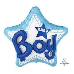 BALLON METALLIQUE ETOILE BABY BOY BLEU BLANC 81CM