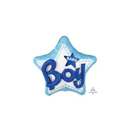 BALLON METALLIQUE ETOILE BABY BOY BLEU BLANC 81CM