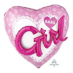 BALLON METALLIQUE COEUR BABY GIRL ROSE BLANC 91 X 91 CM