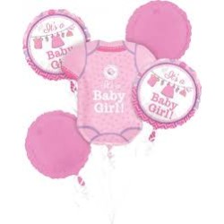 BOUQUET DE 5 BALLONS  METALLIQUES BABY GIRL ROSE