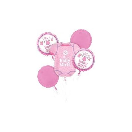 BOUQUET DE 5 BALLONS  METALLIQUES BABY GIRL ROSE