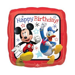 BALLON METALLIQUE CARRE MICKEY 43CM HAPPY BIRTHDAY